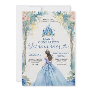 Dusty Blue Dress Castle Pink Floral Quinceañera