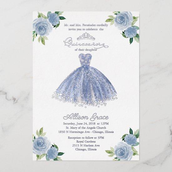 Dusty Blue Dress Quinceanera Foil