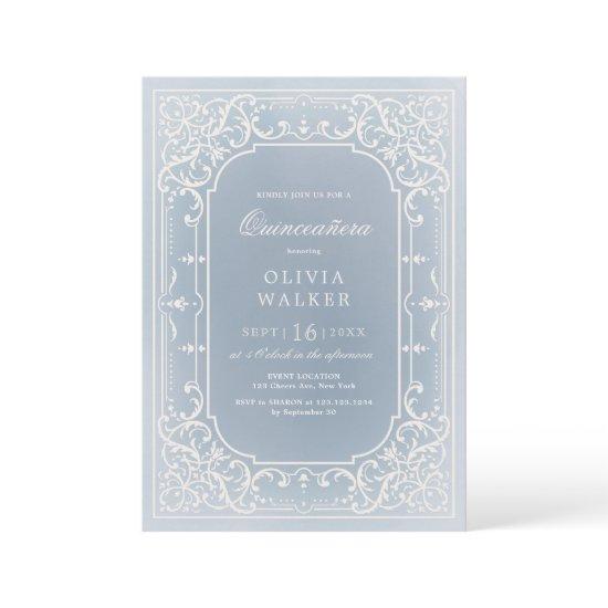 Dusty blue elegant ornate vintage quinceañera