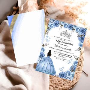 Dusty Blue Floral Butterfly Girl Quinceanera