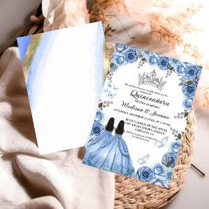 Dusty Blue Floral Butterfly Twin Girl Quinceanera