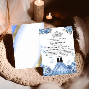 Dusty Blue Floral Butterfly Twin Quinceanera