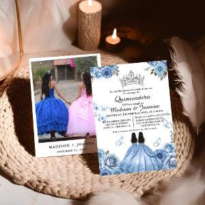 Dusty Blue Floral Butterfly Twin Quinceanera