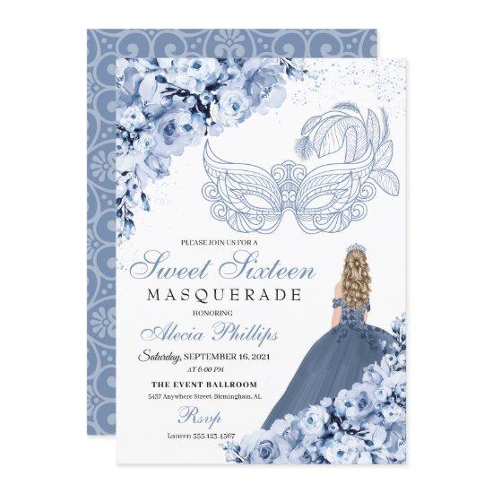 Dusty Blue Floral Masquerade Sweet 16