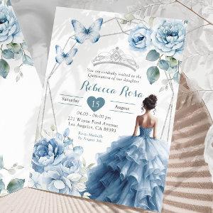 Dusty Blue Floral Mexican Princess Quinceañera