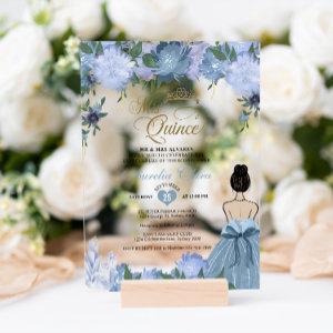 Dusty Blue Floral Princess Mis Quince Quinceañera Acrylic