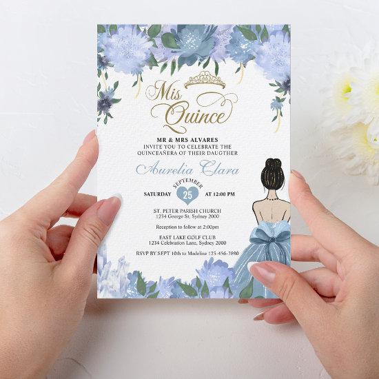 Dusty Blue Floral Princess Mis Quince Quinceañera