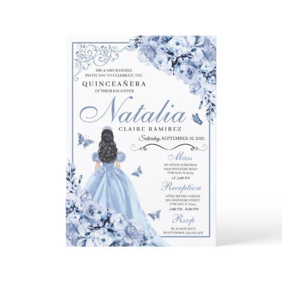 Dusty Blue Floral Quinceanera Birthday