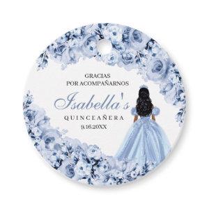 Dusty Blue Floral Quinceanera Circle Favor Tags