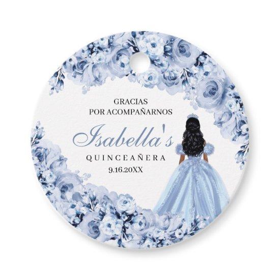 Dusty Blue Floral Quinceanera Circle Favor Tags