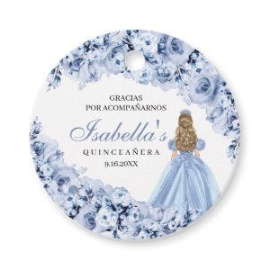 Dusty Blue Floral Quinceanera Circle Favor Tags