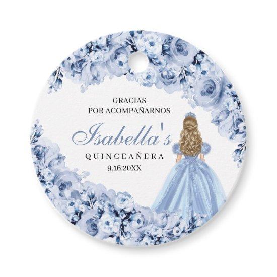 Dusty Blue Floral Quinceanera Circle Favor Tags