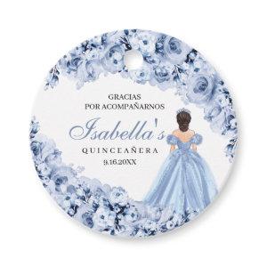 Dusty Blue Floral Quinceanera Circle Favor Tags