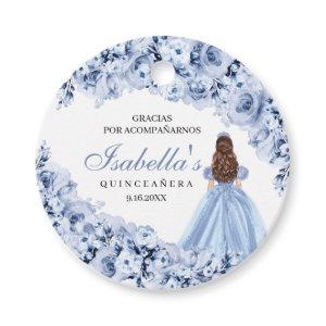 Dusty Blue Floral Quinceanera Circle Favor Tags