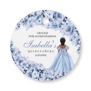 Dusty Blue Floral Quinceanera Circle Favor Tags