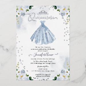 Dusty Blue Floral Quinceanera  Foil
