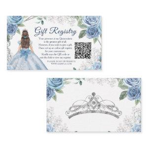 Dusty Blue Floral Quinceañera QR Gift Registry Enclosure Card