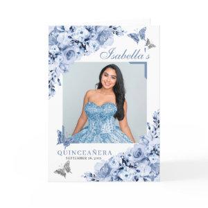Dusty Blue Floral Quinceanera Tiara Butterflies Program