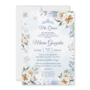 Dusty Blue & Floral Sweet 15th Birthday Invite