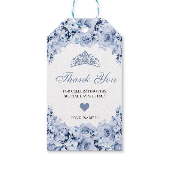 Dusty Blue Floral Thank You Gift Tags