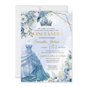Dusty blue floral Twin Princess Dress Quinceañera