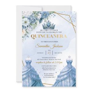 Dusty blue floral Twins Princess Dress Quinceañera