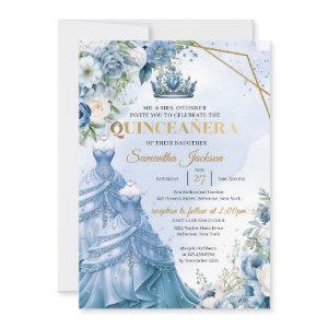 Dusty blue floral Twins Princess Dress Quinceañera