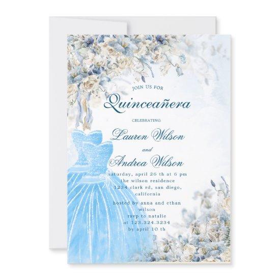dusty blue floral twins Quinceañera