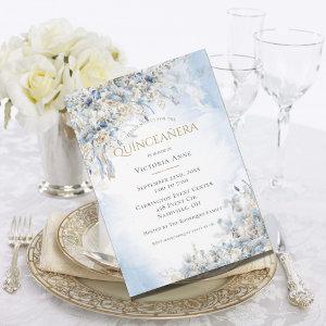 Dusty Blue Floral Watercolor Script Quinceañera