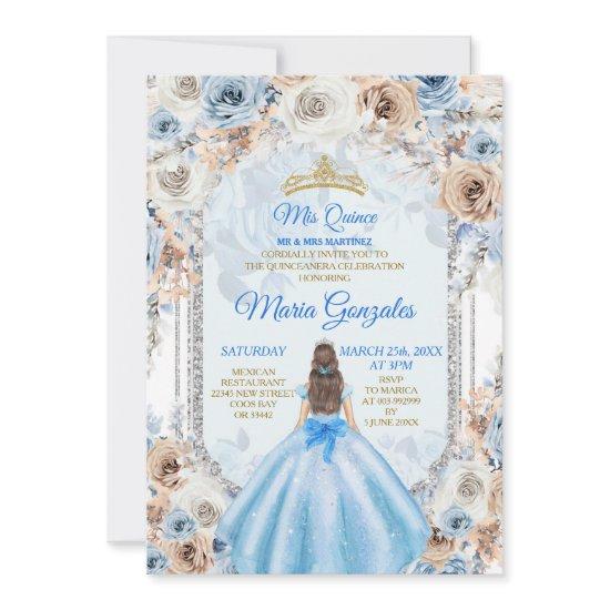Dusty Blue & Gold Floral Mis XV Anos