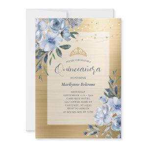 Dusty Blue Gold Floral Quinceañera