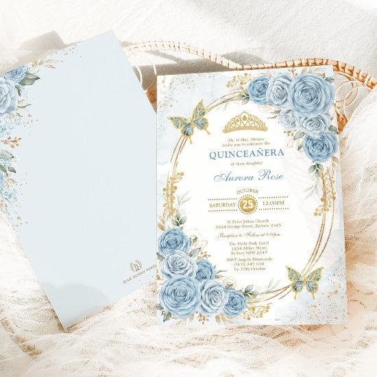 Dusty Blue Gold Quinceanera Mis Quince 15 Anos
