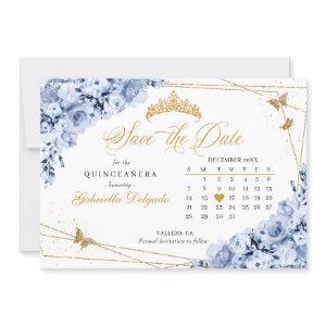 Dusty Blue & Gold Quinceañera Save The Date