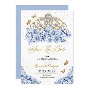 Dusty Blue & Gold Tiara Save The Date Quinceañera