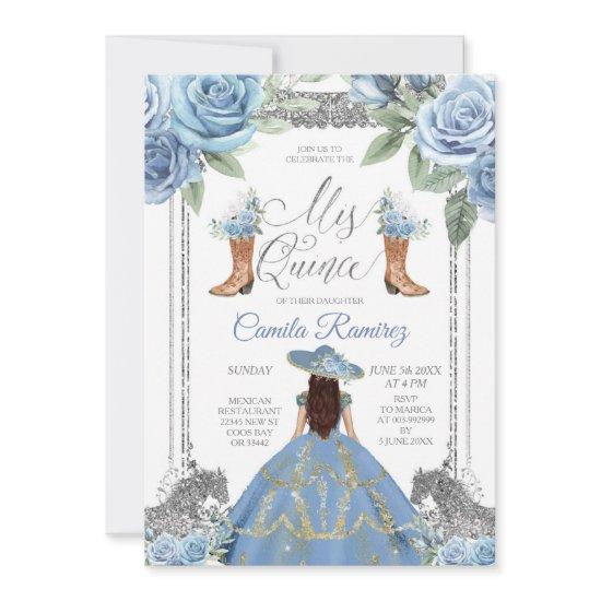 Dusty Blue Horse & Western Boots Sweet 16th