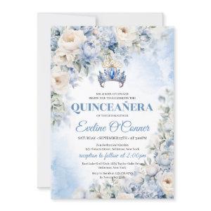 Dusty Blue & Ivory Flowers blue crown Quinceañera