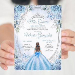 Dusty Blue Mis Quince Silver Floral Quinceañera