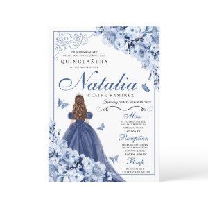 Dusty Blue Navy Flowers Tiara Quinceañera