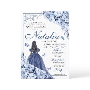 Dusty Blue Navy Flowers Tiara Quinceañera