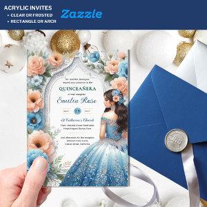 Dusty BLUE Peach Quinceañera Dress Floral Quince Acrylic