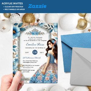 Dusty BLUE Peach Quinceañera Dress Floral Quince Acrylic