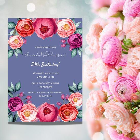 Dusty blue pink florals luxury birthday