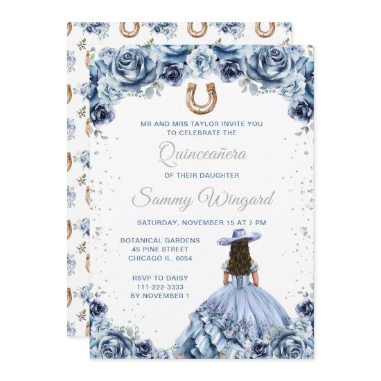 Dusty Blue Princess Floral Charro Quinceañera