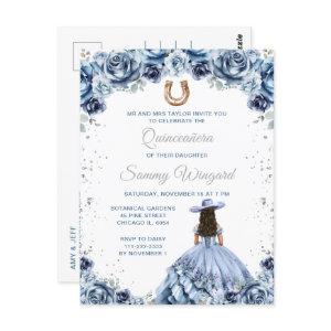 Dusty Blue Princess Floral Charro Quinceañera Postcard
