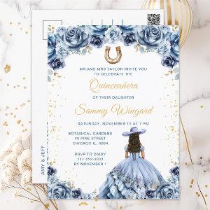 Dusty Blue Princess Floral Charro Quinceañera Postcard
