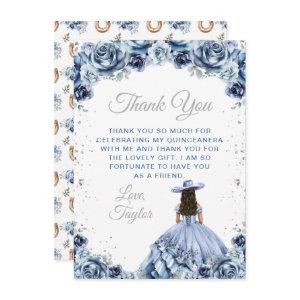 Dusty Blue Princess Floral Charro Quinceañera Thank You Card