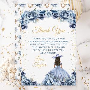 Dusty Blue Princess Floral Charro Quinceañera Thank You Card