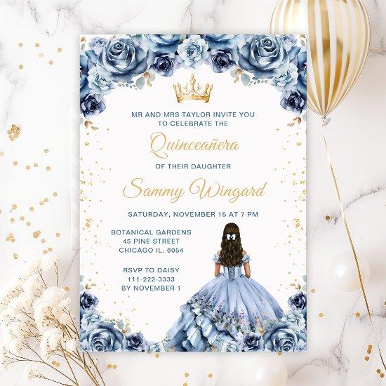Dusty Blue Princess Floral Quinceañera
