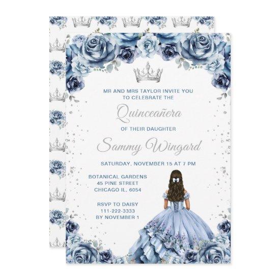 Dusty Blue Princess Floral Quinceañera