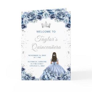 Dusty Blue Princess Floral Quinceañera Program